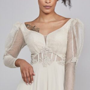 AW Eloise Mesh-Sleeve Gown-El0001Iv